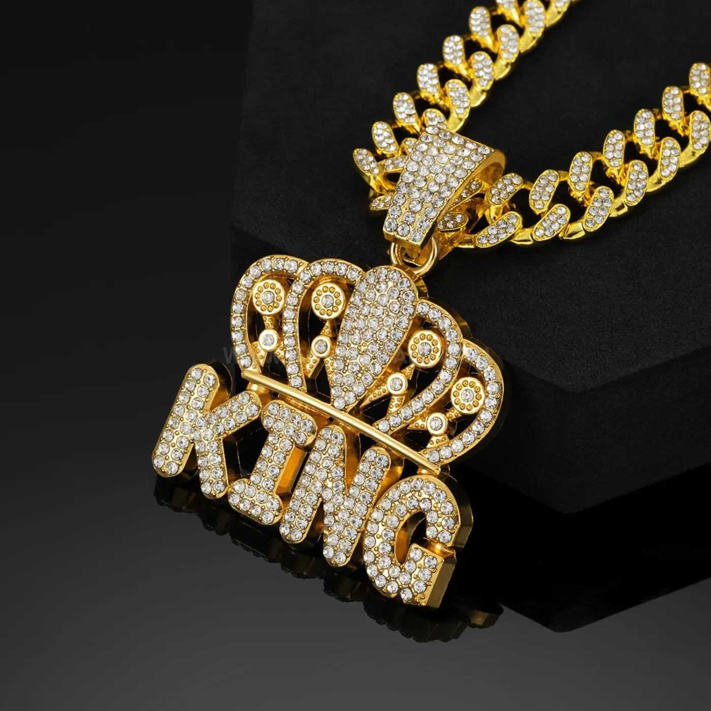 Crowned KING Letter Iced Out Hip Hop Pendant