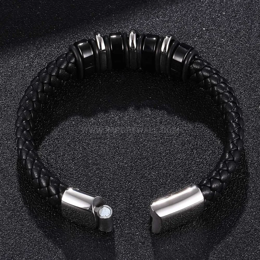 Multi-Color Braided Leather Bangle With Electroplated Stainless Steel Clasp