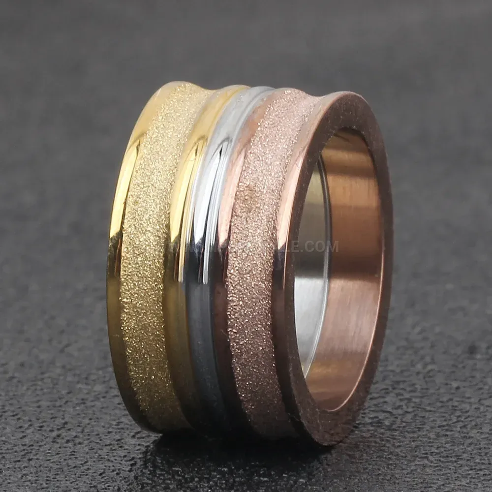Premium Gold Plated Wide Frosted Stainless Steel Band Ring