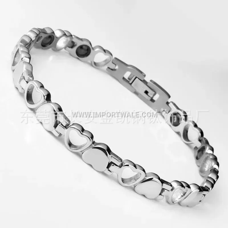 Women's Double Heart Bio Magnetic Stainless Steel Bracelet