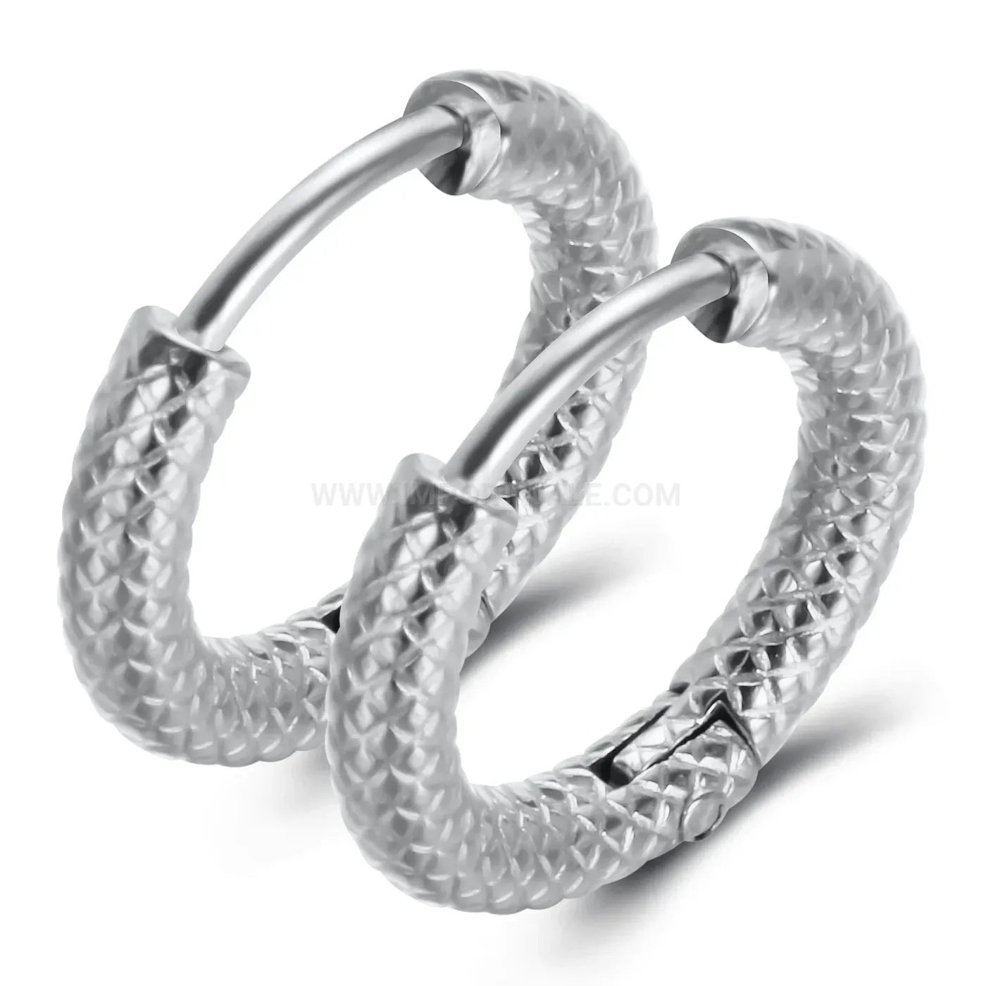 Designer Frosted Snake Textured Stainless Steel Huggie Hoop Earrings