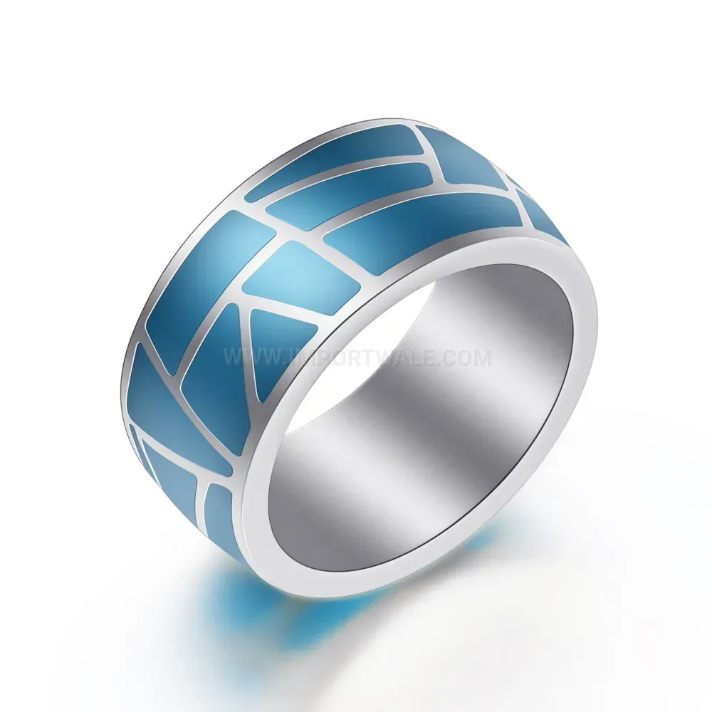 Elegant Minimalist Blue Epoxy Inlay Stainless Steel Band Ring