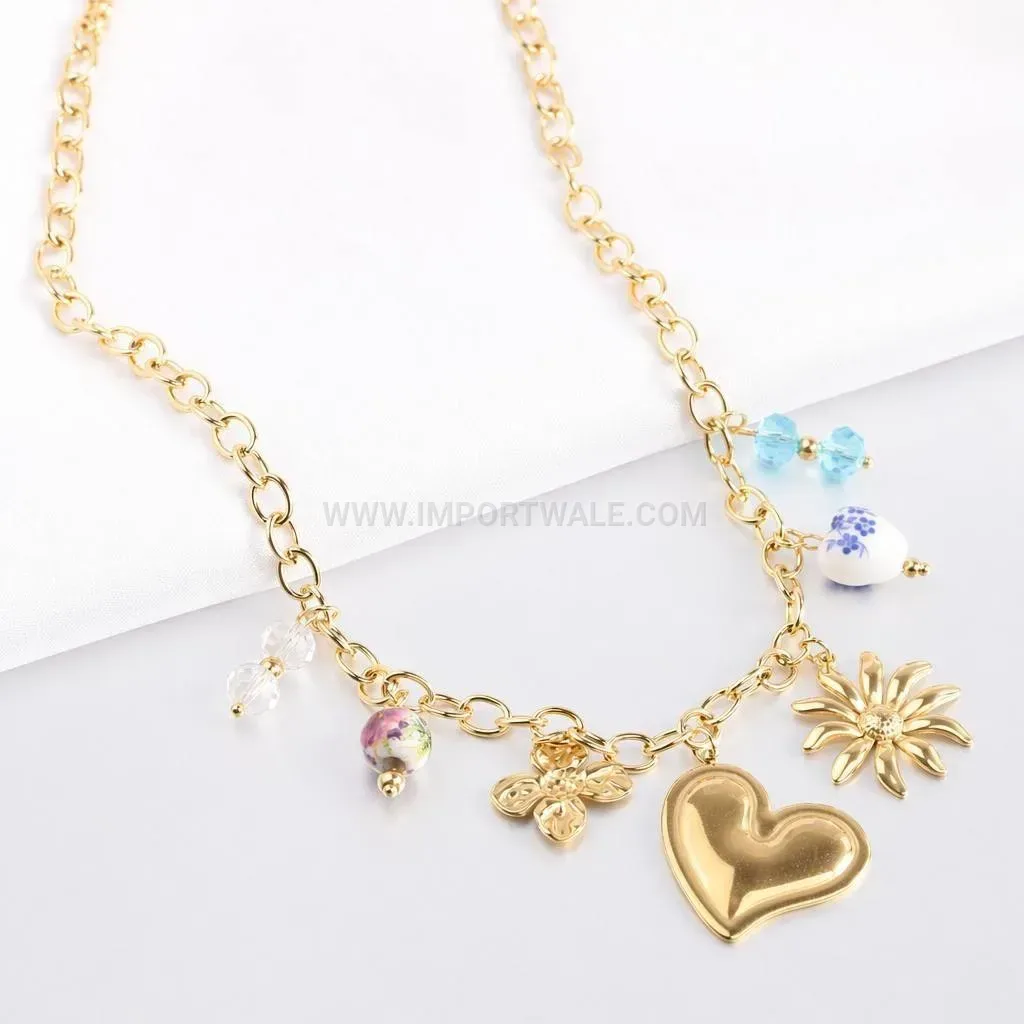 Vintage Heart Pearl Stainless Steel Pendant Necklace for Women