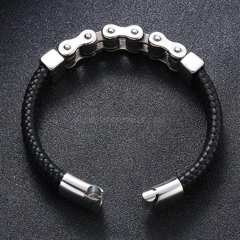 Stylish Handcrafted Braided Leather Stainless Steel Bangle