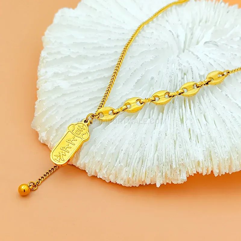 Vintage Gold Titanium Steel Fortune Fortune Tag Pendant Clavicle Necklace