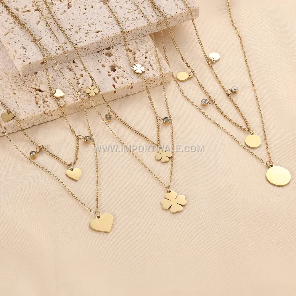 Elegant Gold Plated Stainless Steel Disc Heart Pendant Necklace