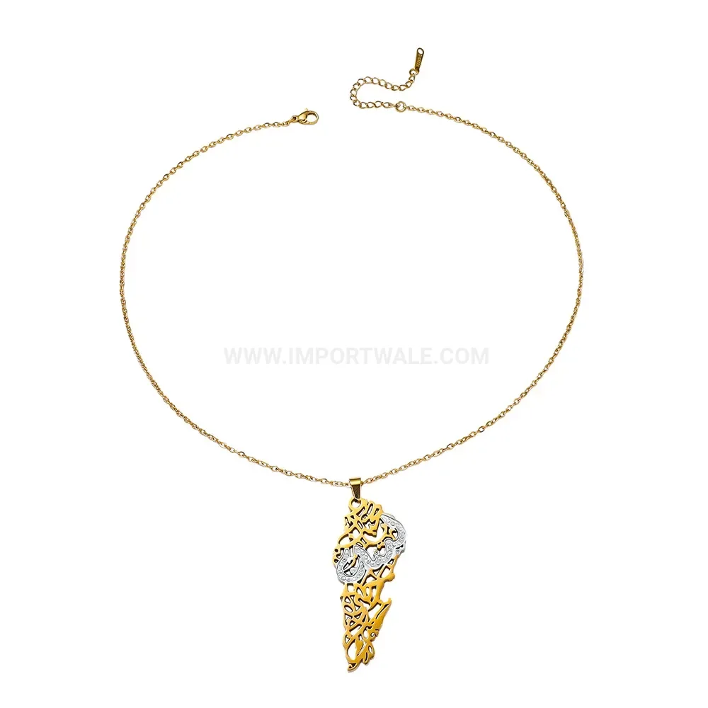 Trendy Gold Plated Stainless Steel Palestine Map Zircon Pendant Necklace