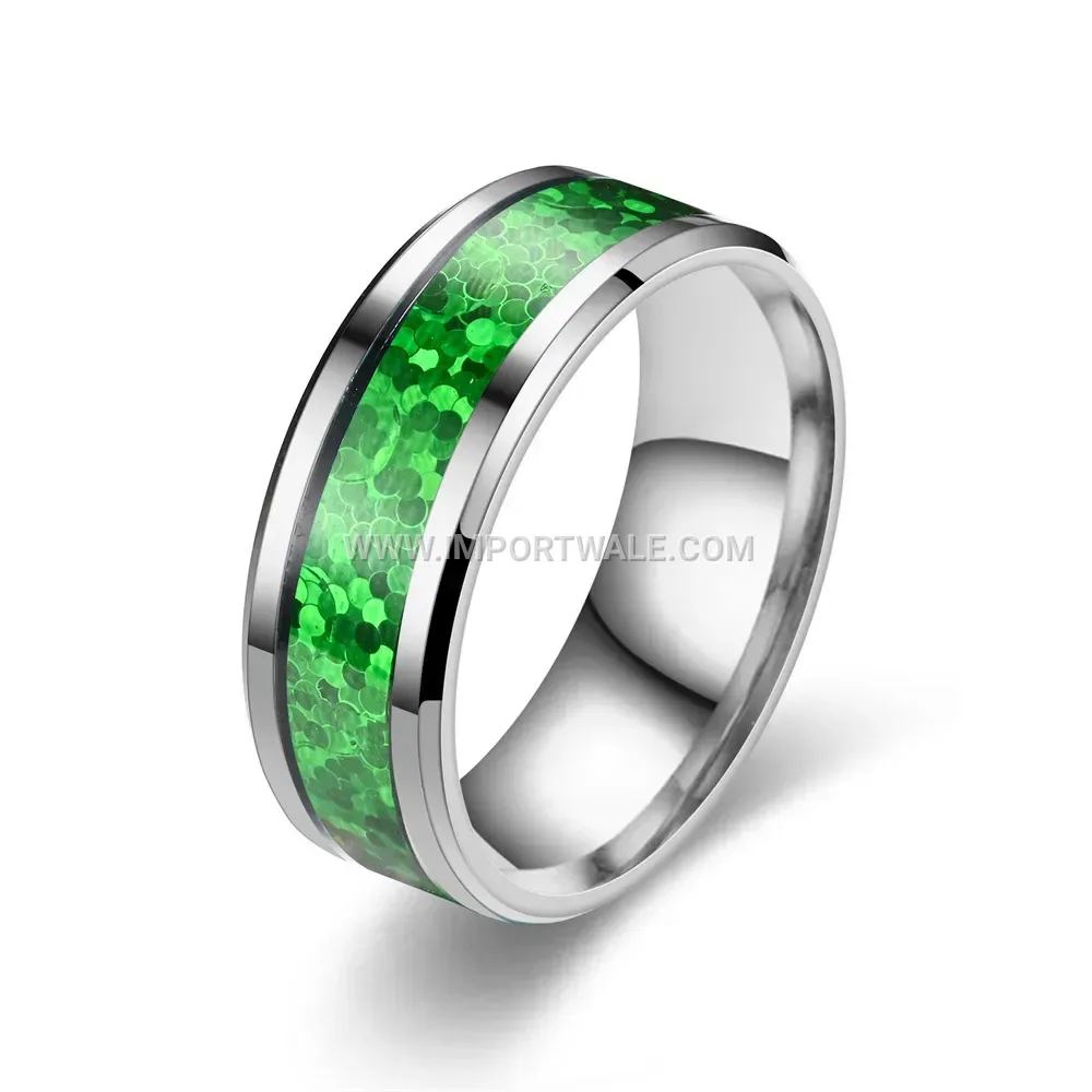 Faux Opal Enamel Inlay Stainless Steel Band Ring