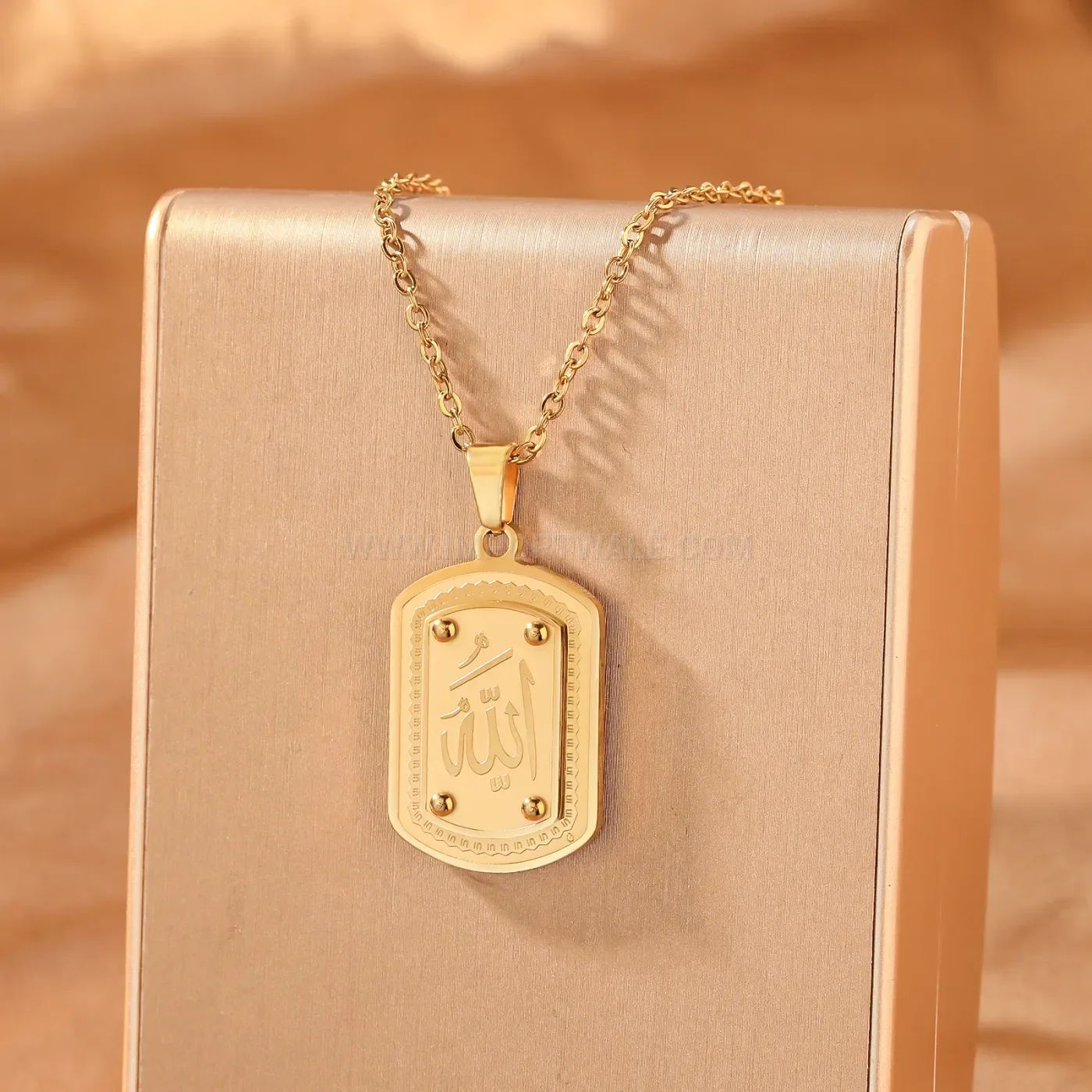 Men's Stainless Steel Allah Arabic Calligraphy Dog Tag Pendant Necklace