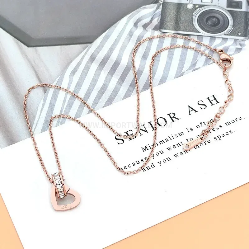 Designer Rose Gold Titanium Steel Heart Pendant Necklace