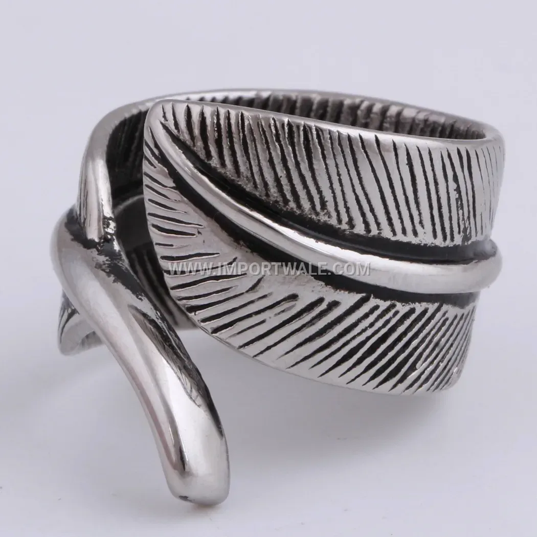 Vintage Feather Leaf Stainless Steel Ring