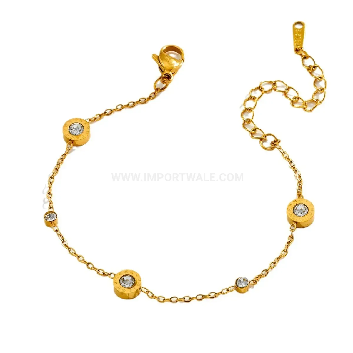 Roman Numeral Three Crystal Titanium Steel Bracelet