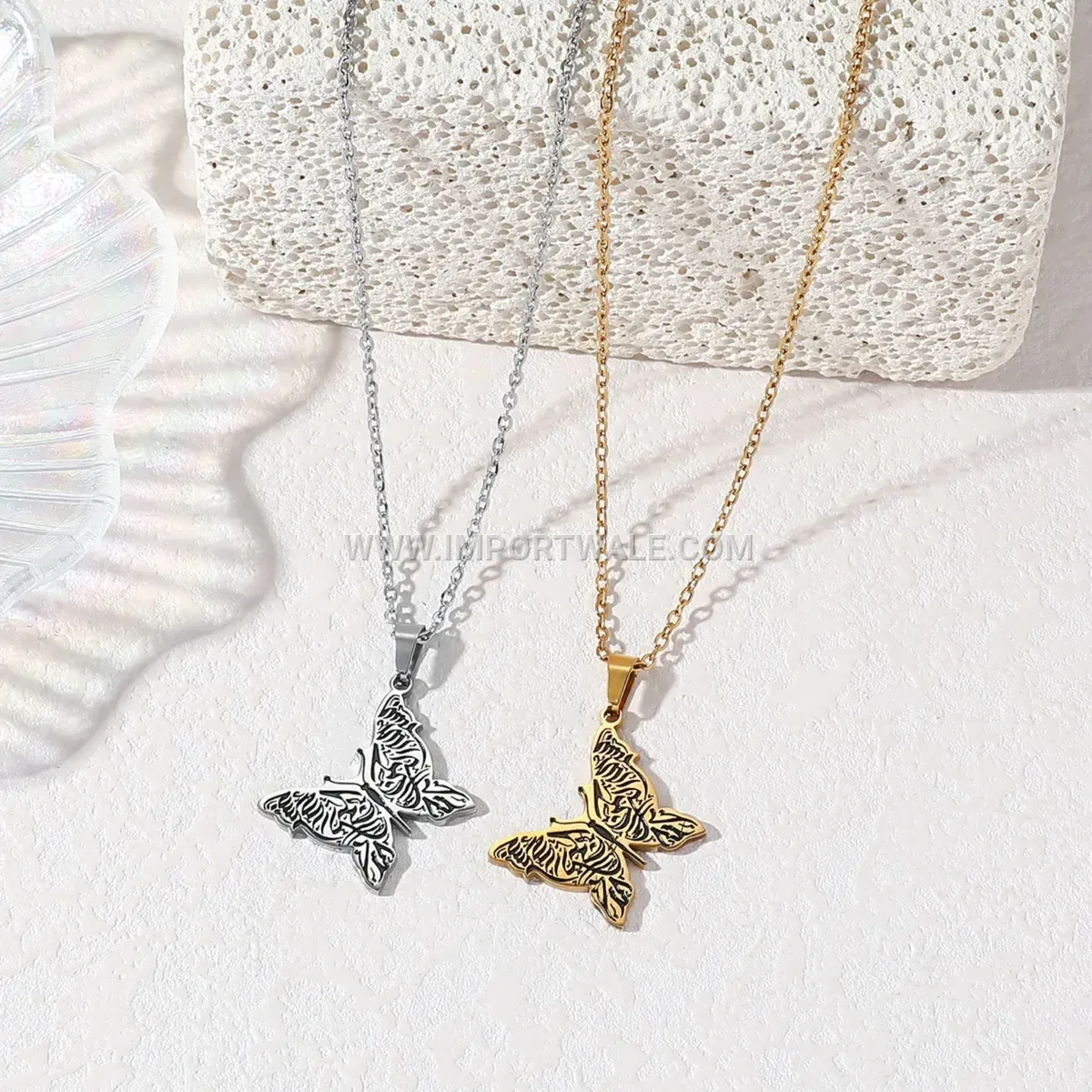 Gold Plated Stainless Steel Butterfly Quran Verse Pendant Necklace