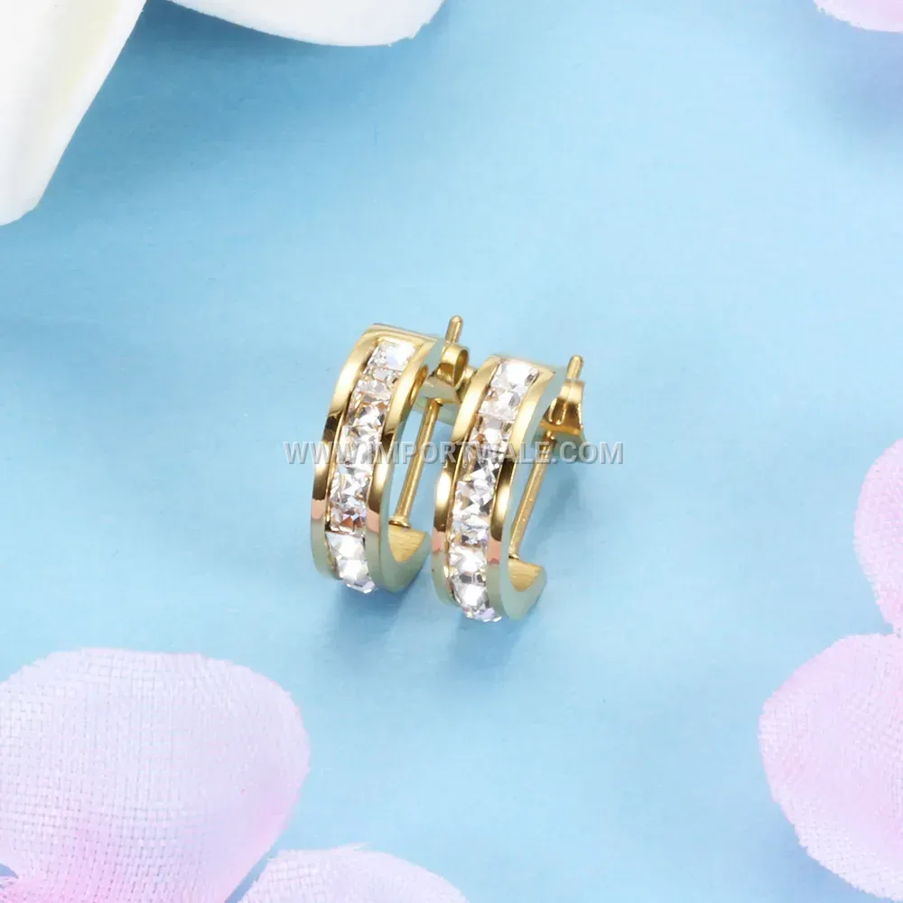 C-Shape Zirconia Accent Stainless Steel Stud Earrings