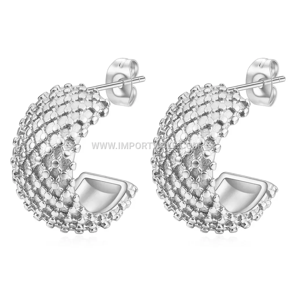 Patterned Stainless Steel Open C Shaped Hoop Earrings