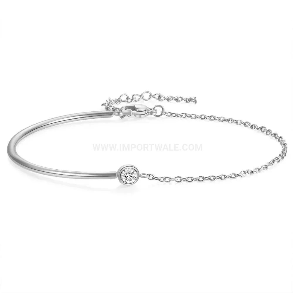 18K Gold Plated Stainless Steel C Shape Cubic Zirconia Bangle Bracelet