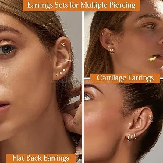 Trendy Stainless Steel Butterfly Zirconia Cartilage Ear Piercing Studs Set
