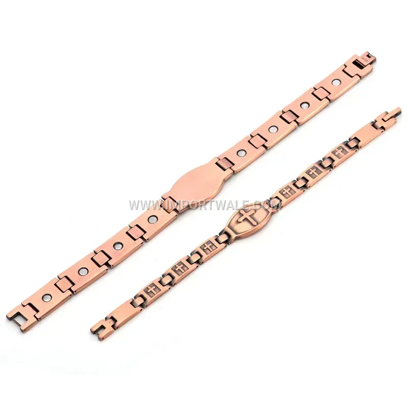 Vintage Pure Copper Curved Cross Plaque Men's Bracelet