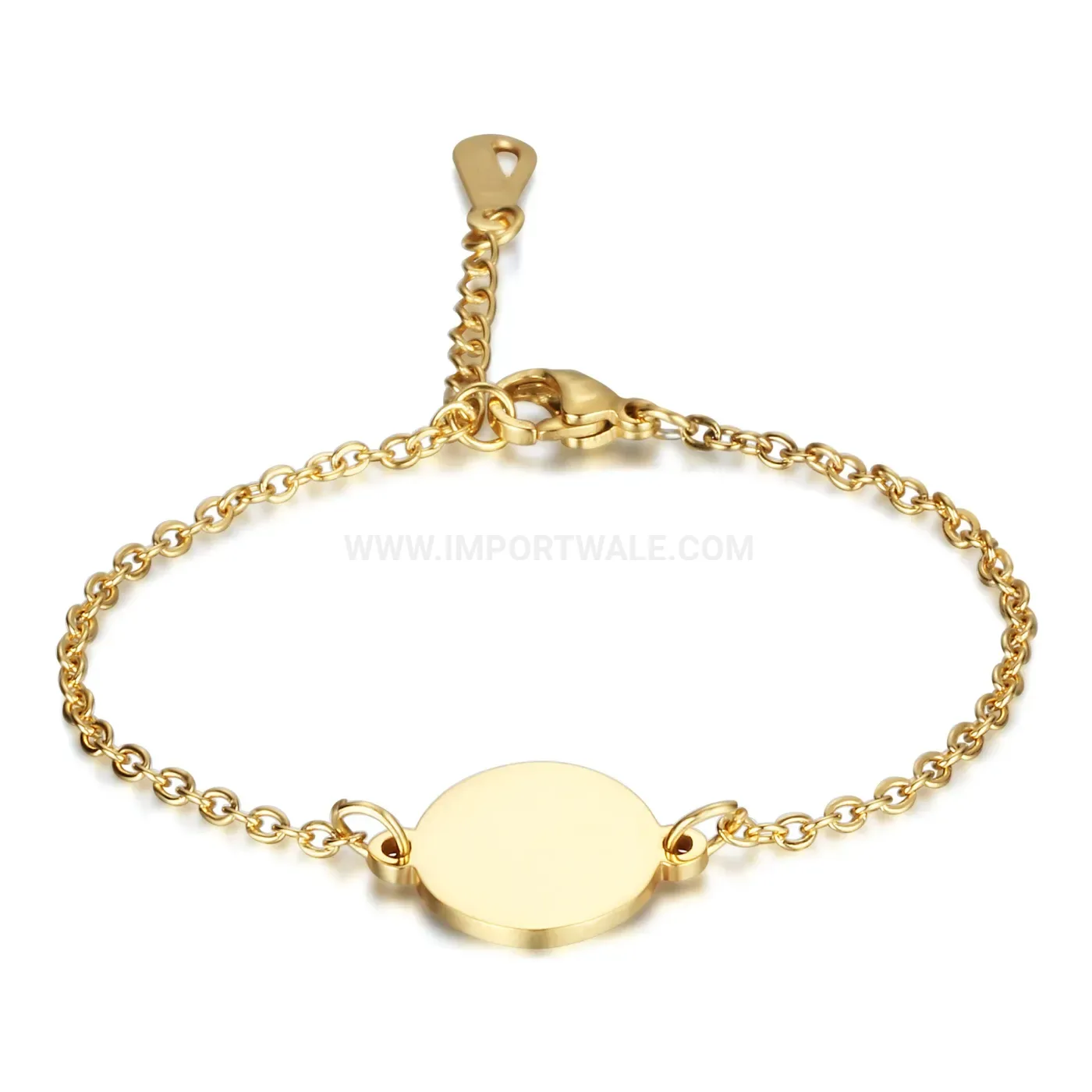 Modern Minimalist Stainless Steel Bracelet with Round Engravable Coin Disc Charm