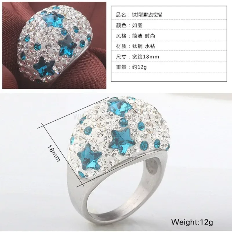 Star Motif Crystal Inlaid Stainless Steel Statement Ring