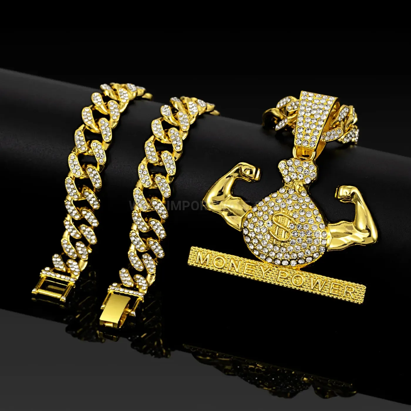 Trendy Rhinestone Money Bag Letter Pendant Cuban Chain Necklace