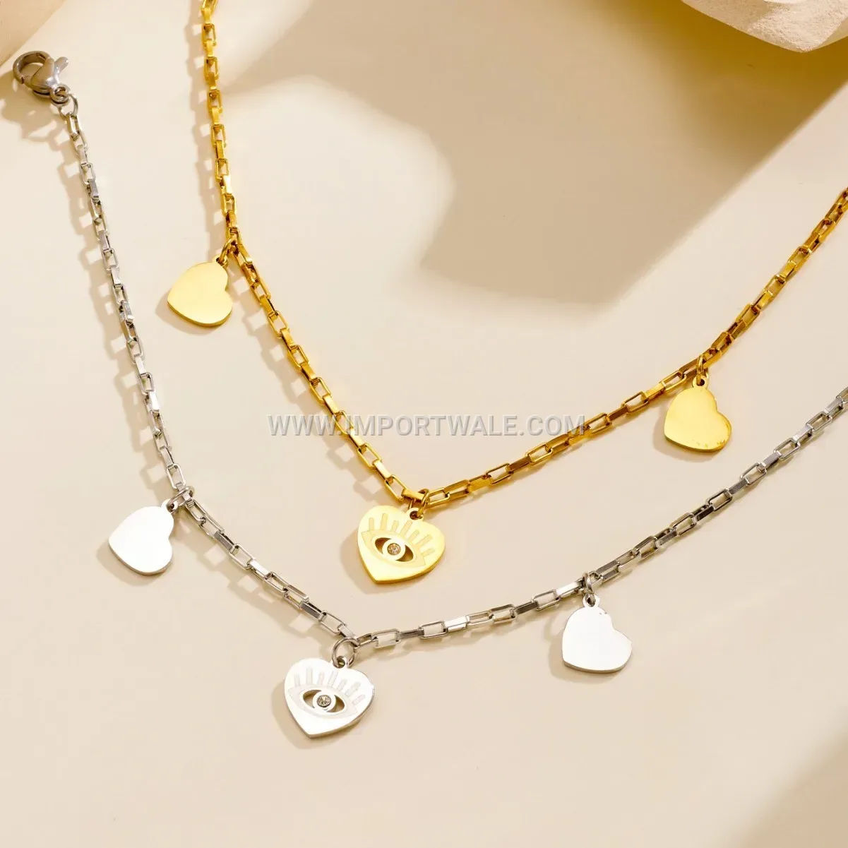 Double Layer Heart Pendant Stainless Steel Anklet