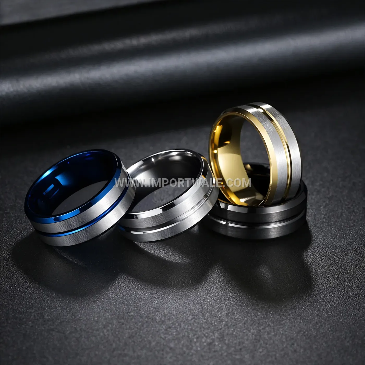 Multicolor Geometric Stainless Steel Band Ring Set