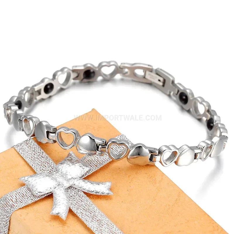 Trendy Delicate Heart Shaped Steel Bio Magnetic Bracelet for Women