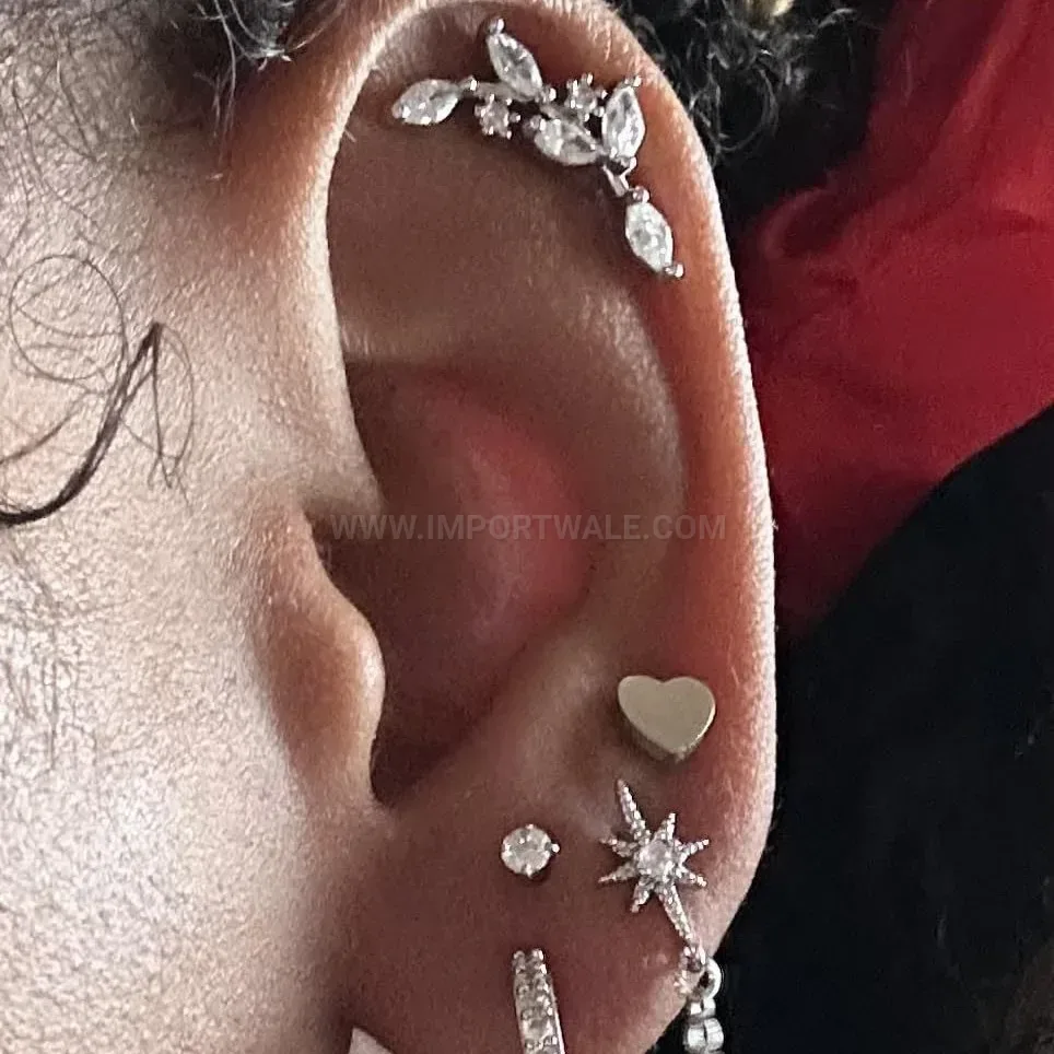 Fashion Stainless Steel Leaf Motif Cartilage Piercing Stud Set