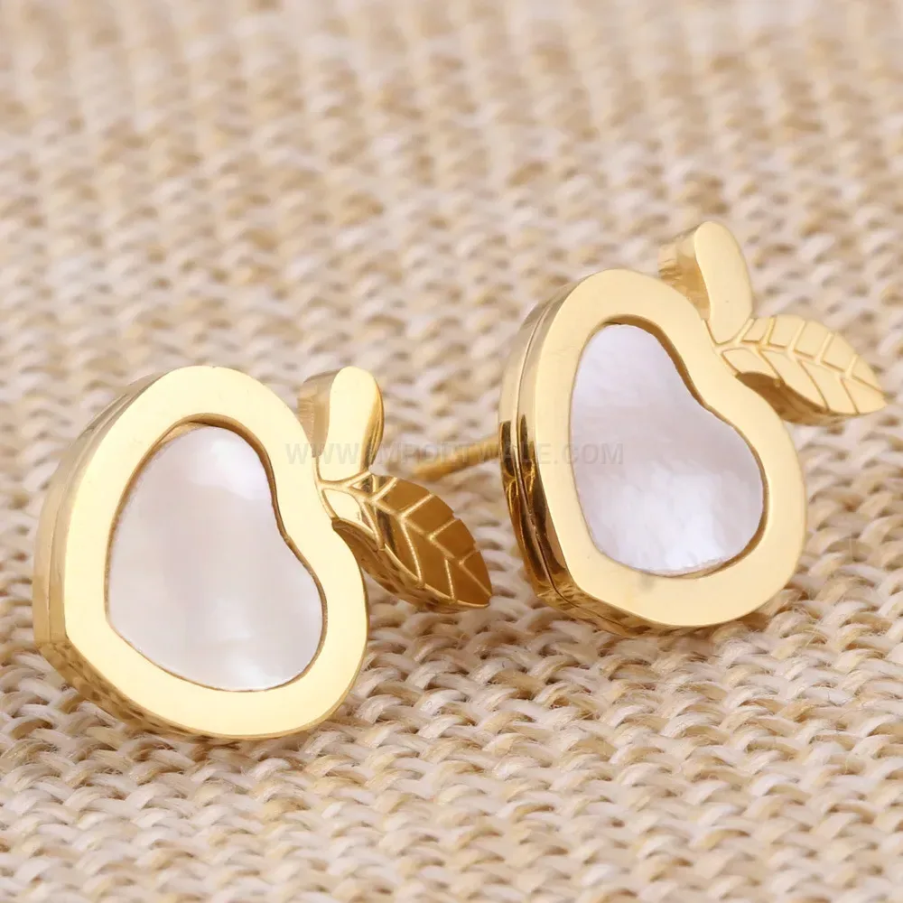 Premium Gold Stainless Steel Heart Apple Shell Stud Earrings