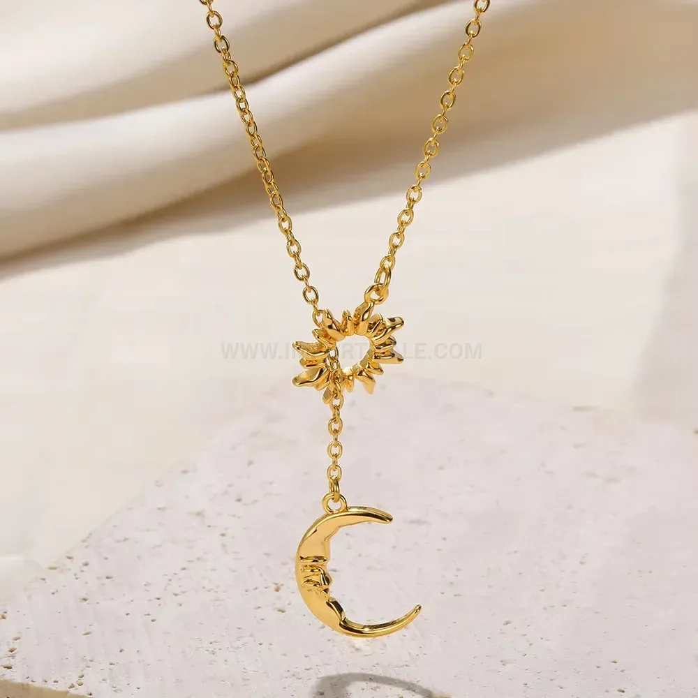 Sun and Moon Dainty Stainless Steel Y Pendant Necklace