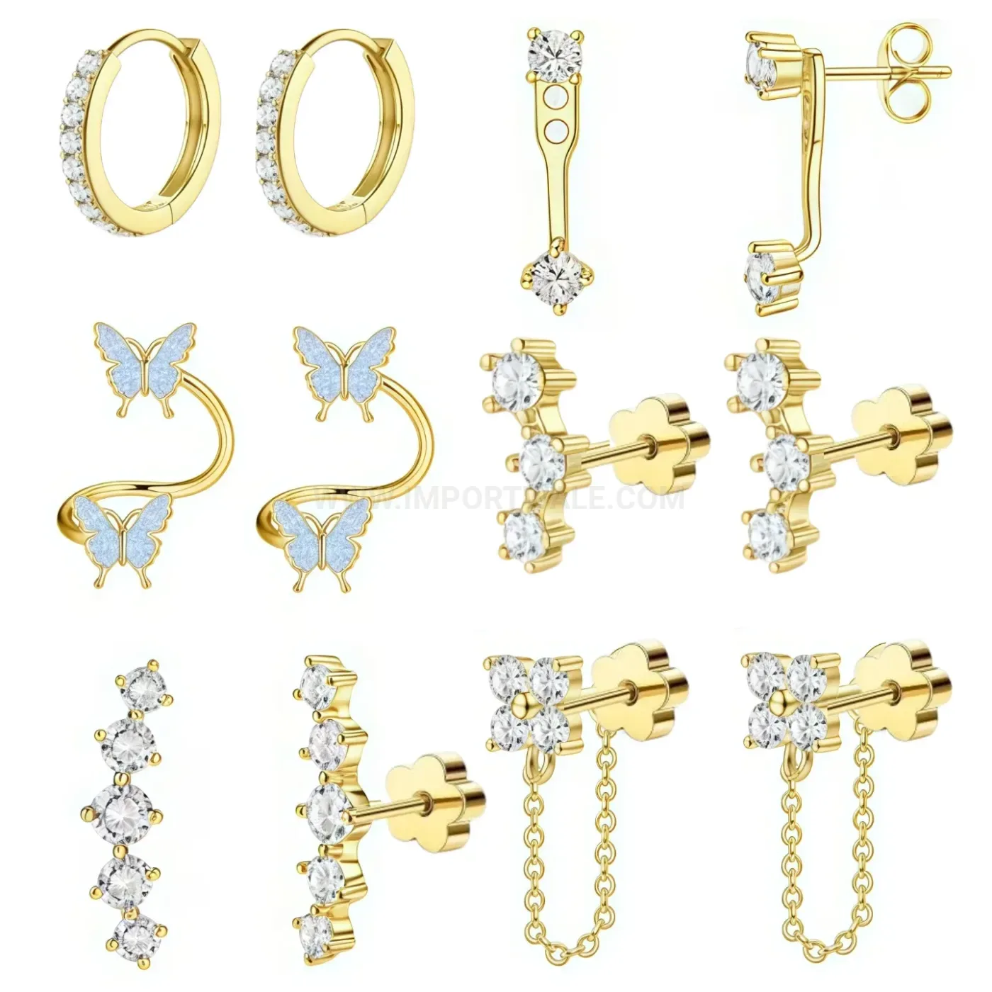 Stylish Zircon Stone Stainless Steel Chain Hoop and Cartilage Stud Set