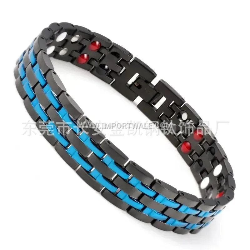 Dual Row Sandblasted Geometric Stainless Steel Magnetic Bracelet