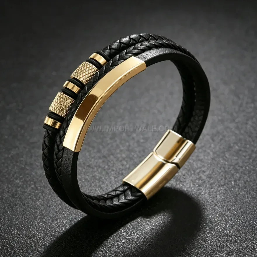 Elegant Triple Layer Braided Leather Magnetic Bracelet