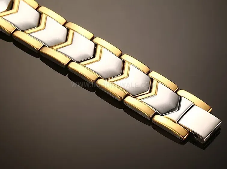 Premium Two-Tone Stainless Steel 4-in-1 Bio Magnetic Men's Link Bracelet