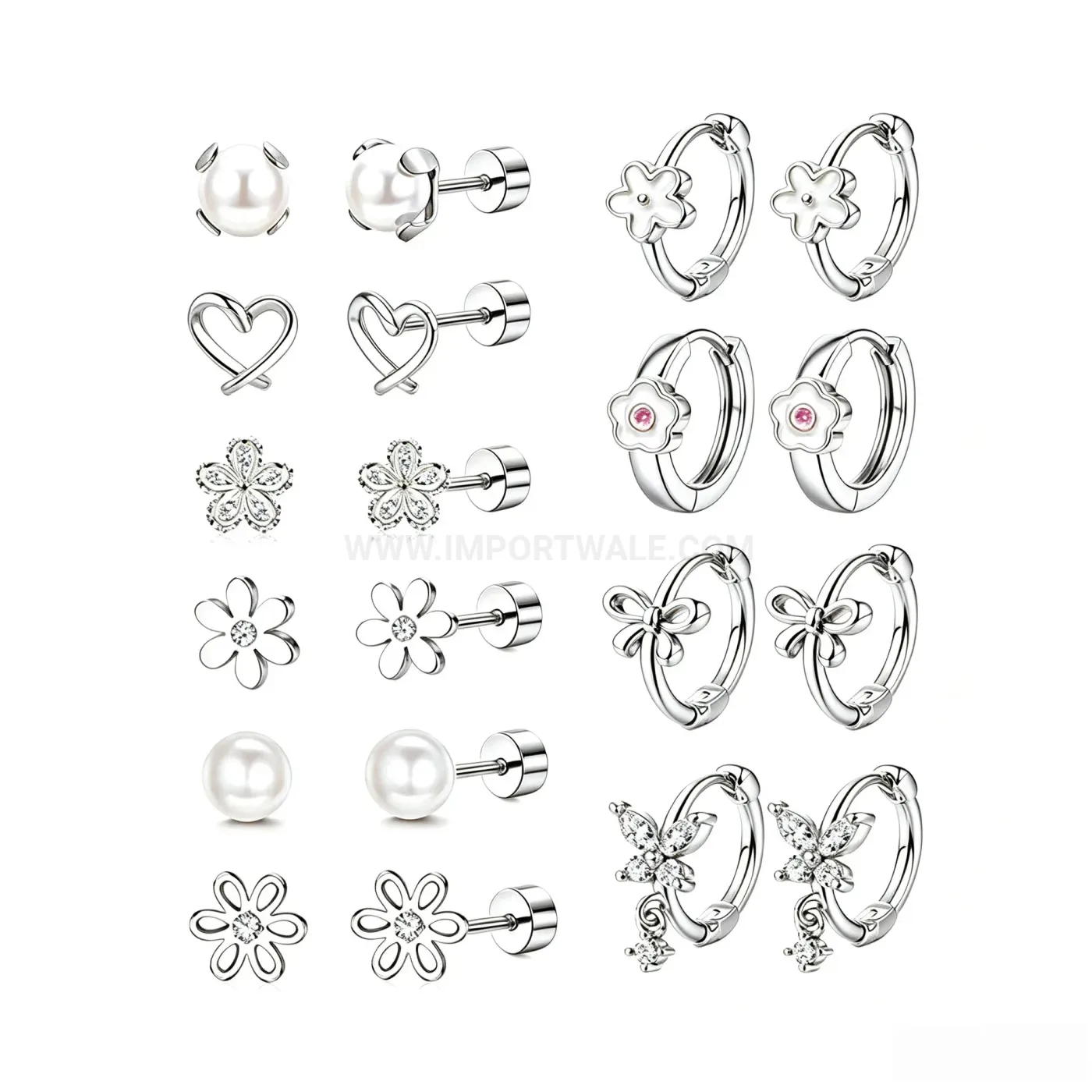 Bold Stainless Steel Floral Butterfly and Heart Stud Piercing Set