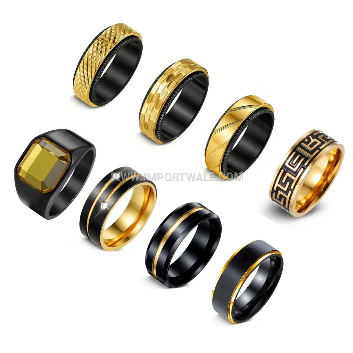 18K Gold Plated Stainless Steel Black Tone Ring Set