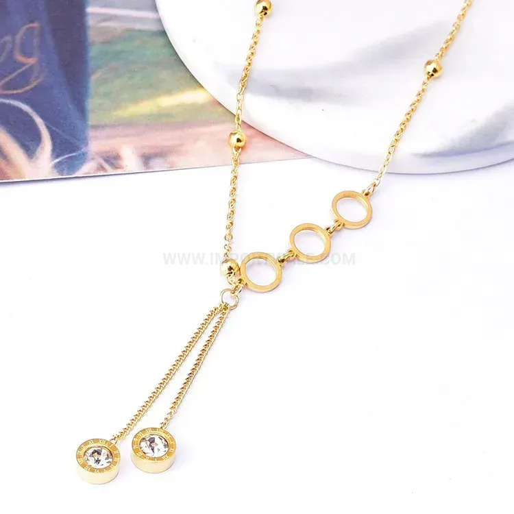 Titanium Steel Roman Numeral Tassel Pendant Necklace with Sparkling Crystal Accent