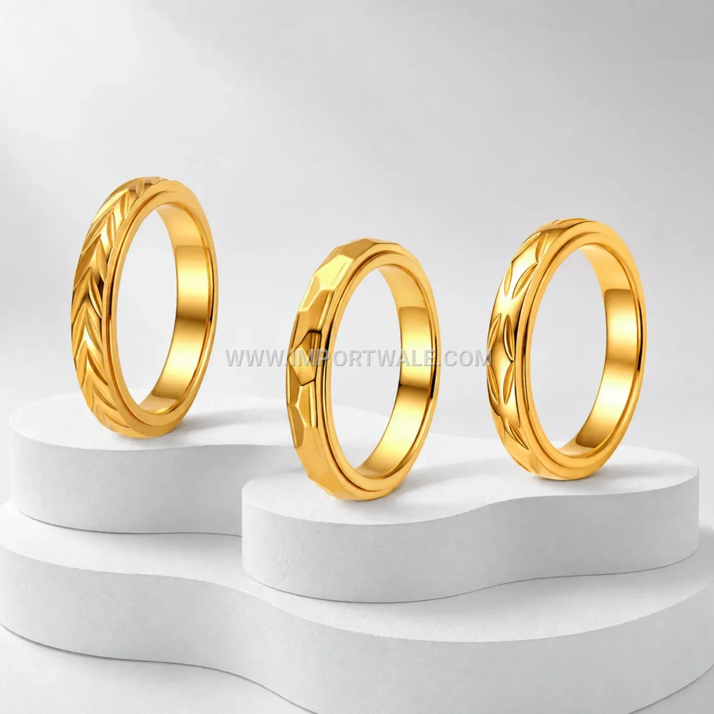 Stainless Steel Rhinestone Band Ring with Two Tone Finish