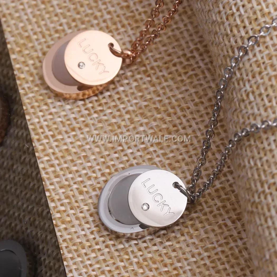 Engraved Lucky Disc Double Layer Stainless Steel Pendant Necklace