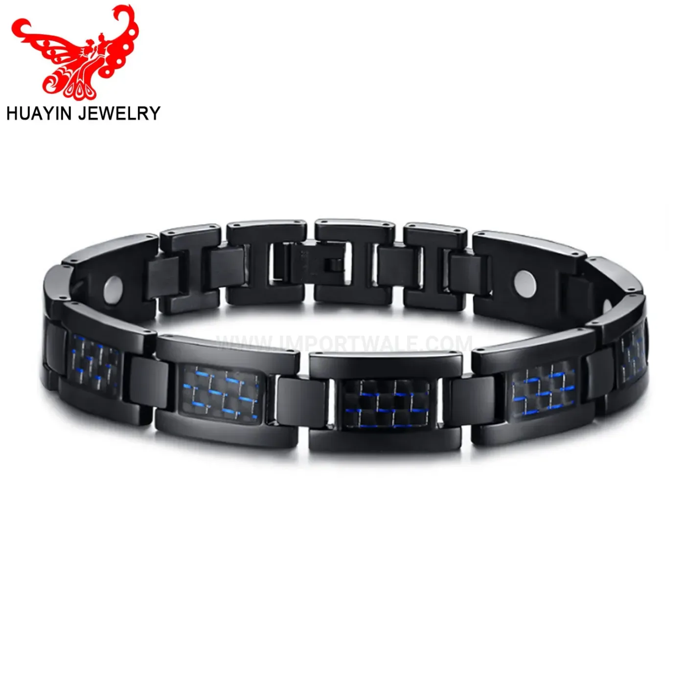 Chic Men Carbon Fiber Inlay Titanium Steel Bio Magnetic Bracelet