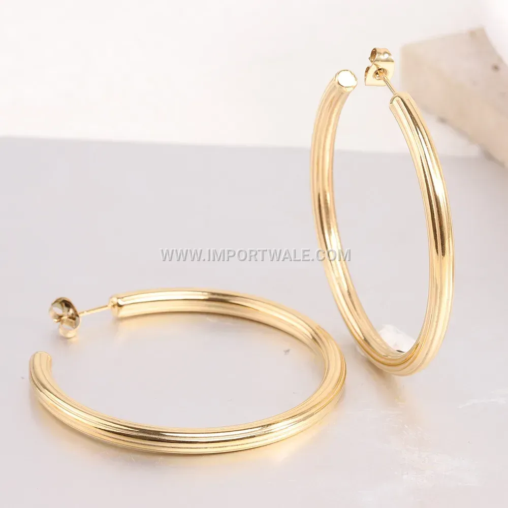 Textured Striped C-Shape Stainless Steel Stud Earrings