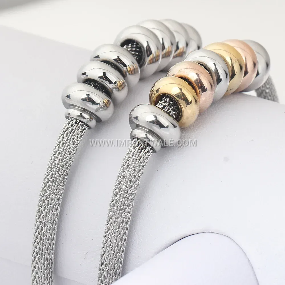 Stainless Steel Cable Wire Bead Bangle Bracelet