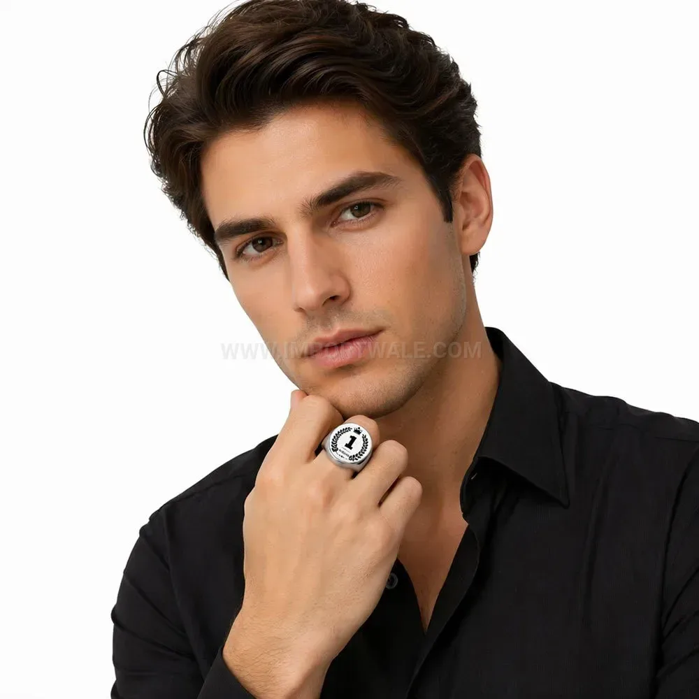 Elegant Laser Engraved Geometric Crown Stainless Steel Signet Ring