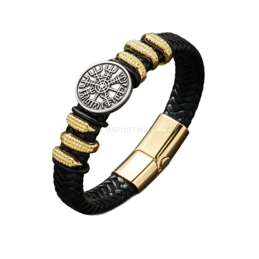 Premium Vintage Leather Wrapped Alloy Magnetic Clasp Bracelet