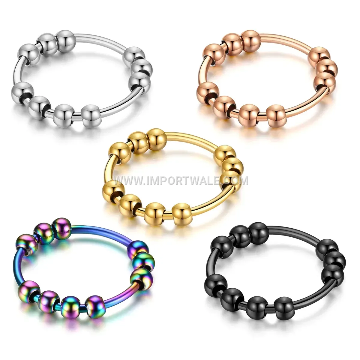 Ten Bead Stainless Steel Rotatable Spinner Band Ring