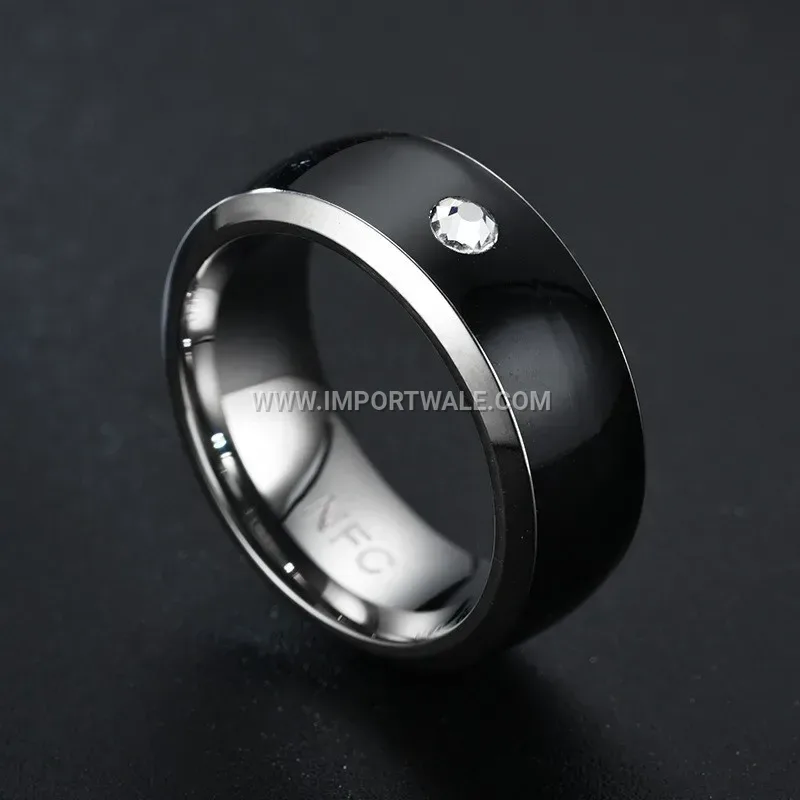 Stainless Steel Smart NFC Band Ring with Drip Epoxy Accent
