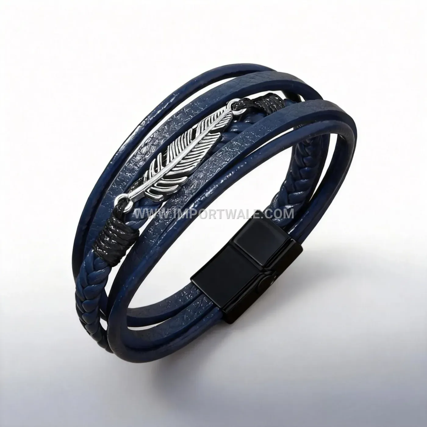 Vintage Feather Multilayer Braided Leather Wrap Bracelet Magnetic Clasp