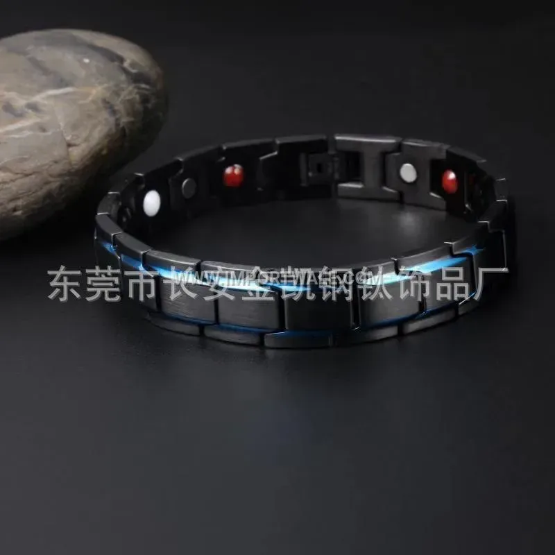 Men Two-Tone Black and Blue Magnetic Steel Bracelet