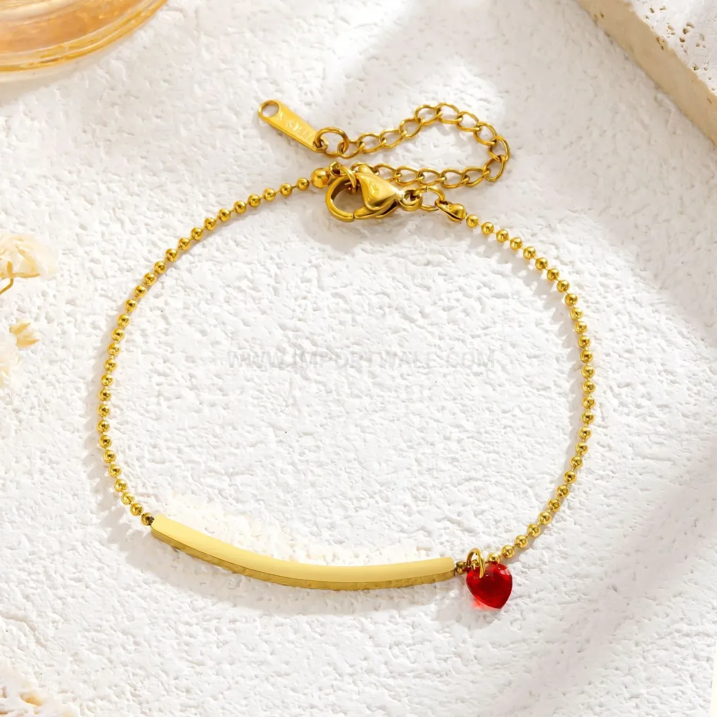 Stainless Steel Red Heart Charm Beaded Bracelet